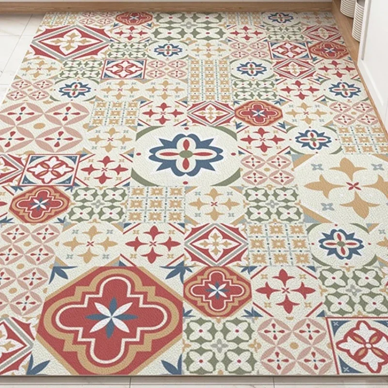 Retro Kitchen Floor Mat Anti-fouling Oil-proof Easy To Clean PVC Leather Waterproof Carpet Balcony Anti-slip Rug Ковер Tapis 러그
