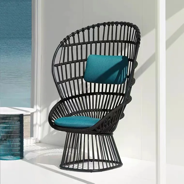 Sofá nórdico de arte em rattan, pátio ao ar livre, villa, lazer, rattan, reclinável, protetor solar à prova d'água, hotel, combinação de móveis para casa de família