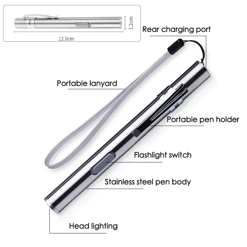 Aluminium Alloy Waterproof USB Chargeable LED Flashlight Powerful Rechargeable Torch Keychain Pen Flashlight For doctors