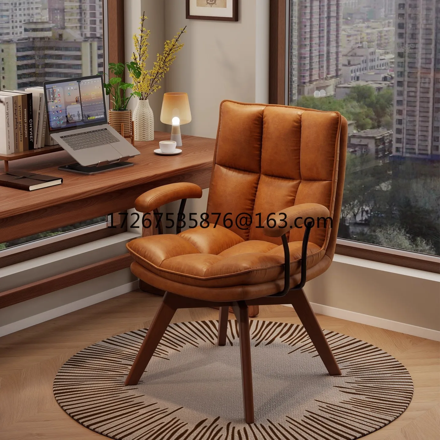 

Household solid wood rotating desk chair comfortable sedentary office log wind computer chair bedroom back study chair