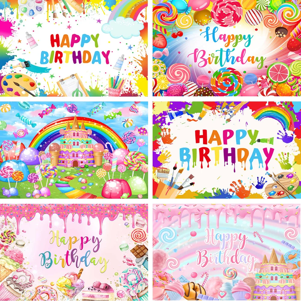 

Candy Paradise Background Birthday Party Banner Lollipop Ice Cream Backdrop Girl Newborn Photography Portrait Photo Studio Props