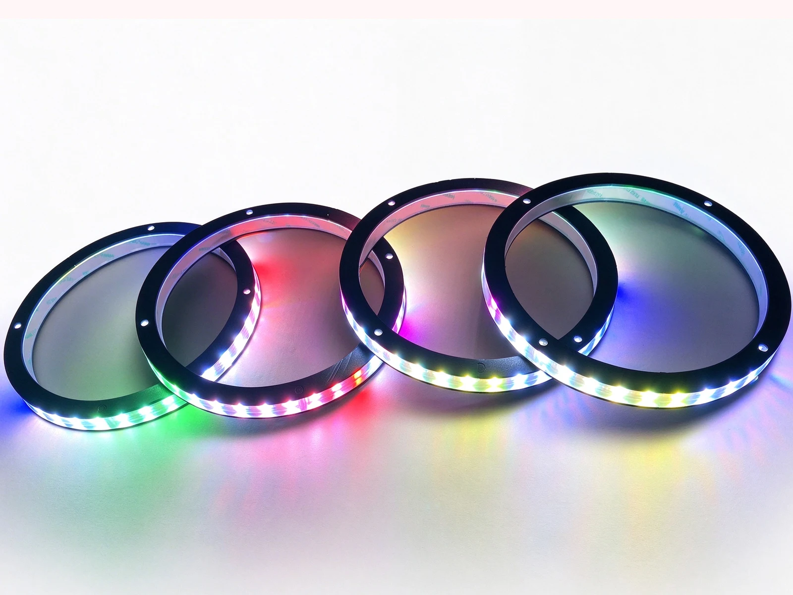 4PCS 8in RGB + White LED Speaker Ring Lights, Car Audio Halo Rings, Music Sync Chasing Flow, App Control for Car Truck Boat Marine Stereo