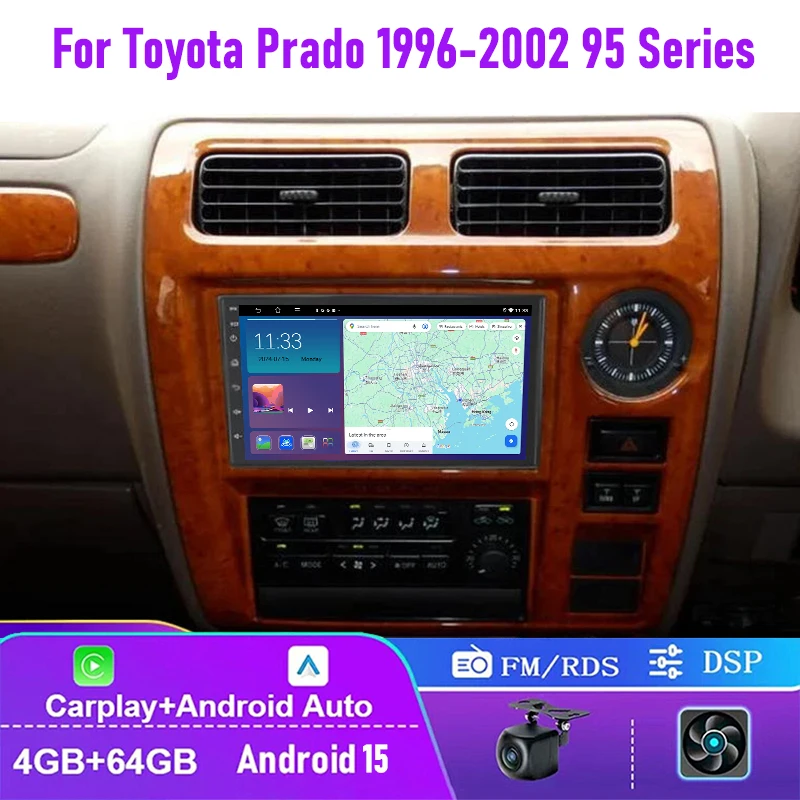 

7" 4-64GB Car Radio For Toyota Prado 1996-2002 95 Series Wireless Carplay Android 15 Auto Stereo Head Unit Plug & Play