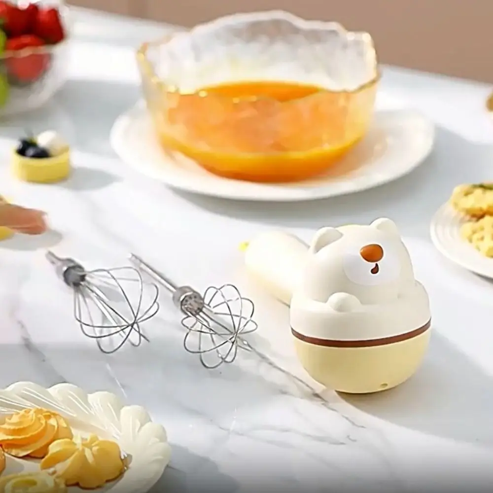 

Durable Handheld Bear Electric Eggs Beater Rechargeable Cordless Cream Whipper Labor-saving Egg Mixer Cake