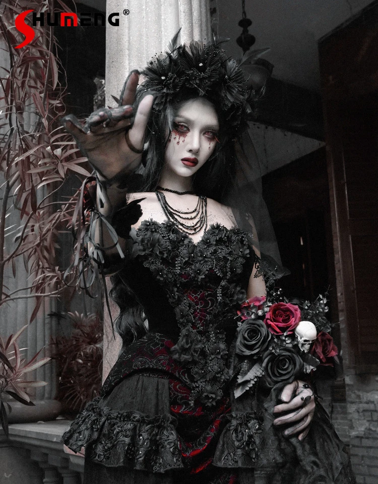 

Хэллоуин, Рождество, готический темный топ, юбка-труба, комплект из 2 предметов, новинка 2025, женская облегающая элегантная винтажная майка с цветочным принтом из бисера