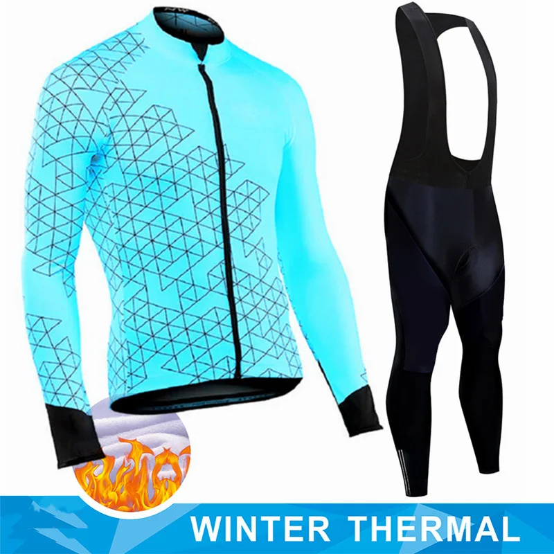 Winter Thermal Fleece Cycling Jersey Men's Mtb Clothing Man 2023 Blouse Uniform Bicycle Clothes Complete Tricuta Bib Maillot Set