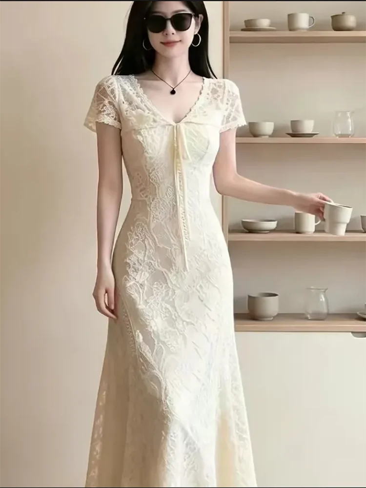 women-v-neck-lace-mermaid-maxi-dress-front-tie-slim-bodycon-side-slit-elegant-wedding-guest-evening-party-long-dress-vestidos
