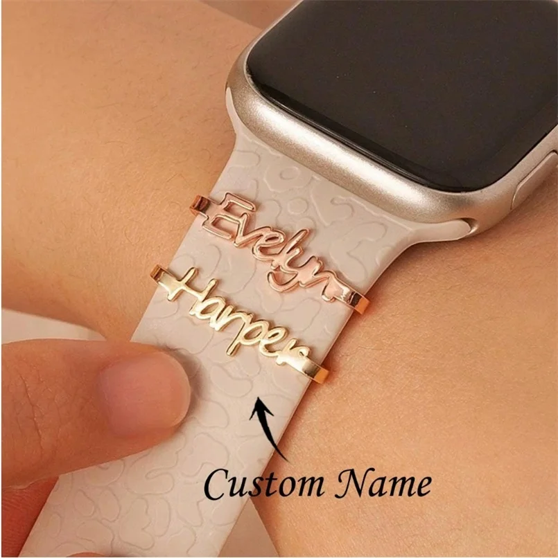 

Custom Name Watch Band for Women Stainless Steel Customized Letter Name Band Bar Charm Decorative Loop for Watch Jewelry