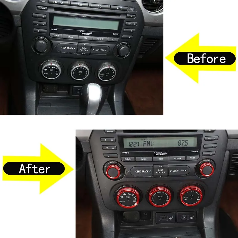 

5-piece set aluminum alloy For Mazda MX-5 NC 2009-2015 Car air conditioner volume knob ring cover sticker interior accessories