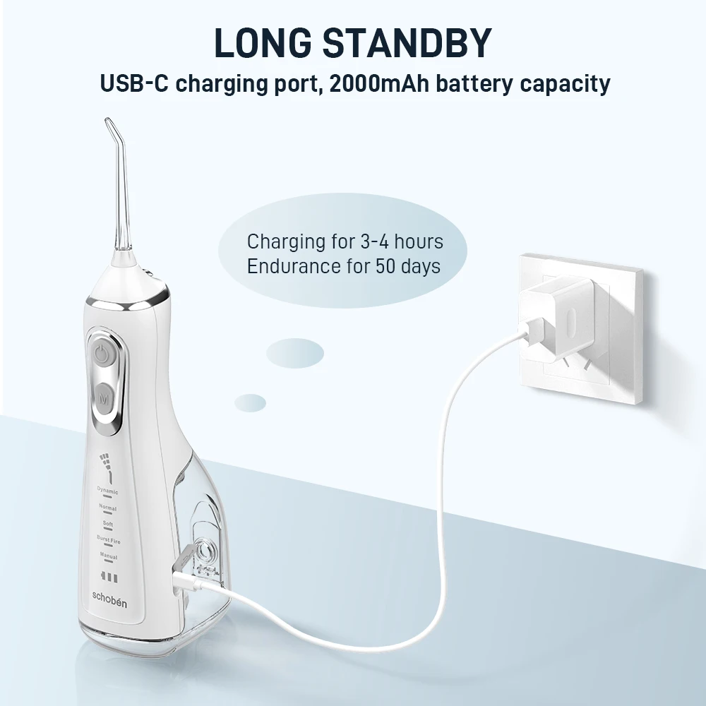 Portable Dental Oral Irrigator Water Flosser USB Rechargeable 4 Nozzles Water Jet 300ml Water Tank Waterproof IPX7 image 6