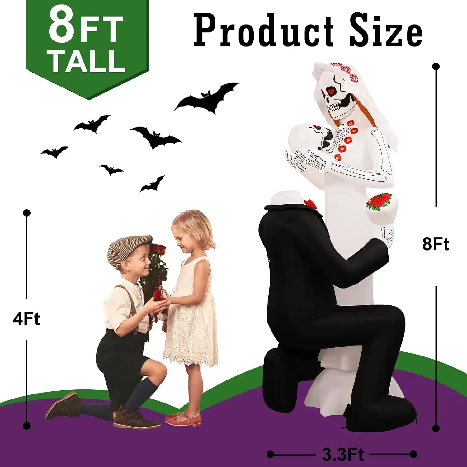 Halloween Inflatables Giant 8Ft Tall Skeleton Couple Day of The Dead Outdoor Decorations, Spooky Blow Up Skull Lovers Yard Decor