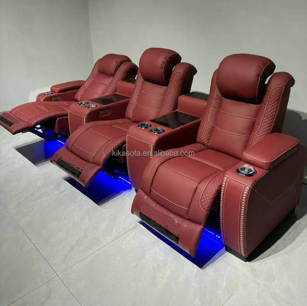 Premium 3 Seater Electric Power Recliner Sofa Top Grain Genuine Leather Motion Couch Home Theater Decor For Villa Upholstered