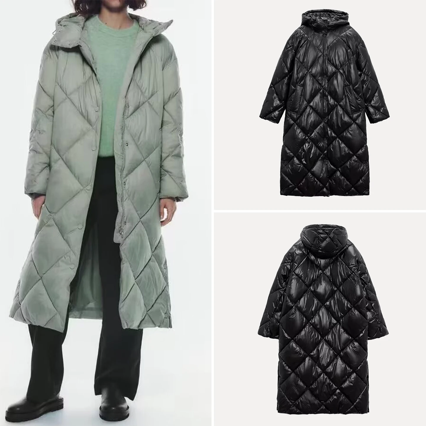 

Z Women's Long Cotton Jaet 2025 New Faion Daily Versatile Two-color Ele Sle Autumn Winter Hooded Coat