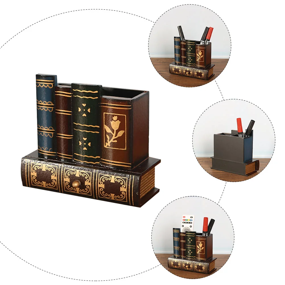 Penhouder Briefpapier Opslag Ornament Europese stijl Tafelbladcontainer Houten nepboek Borstelpot Kantoor