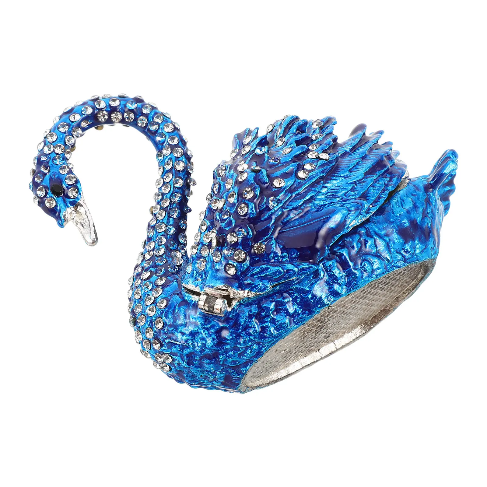 Blue Mini Swan Rhinestone Jewelry Box Sparkling Animal Jewelry Storage Case for Rings Earrings Necklaces Tabletop Keepsake