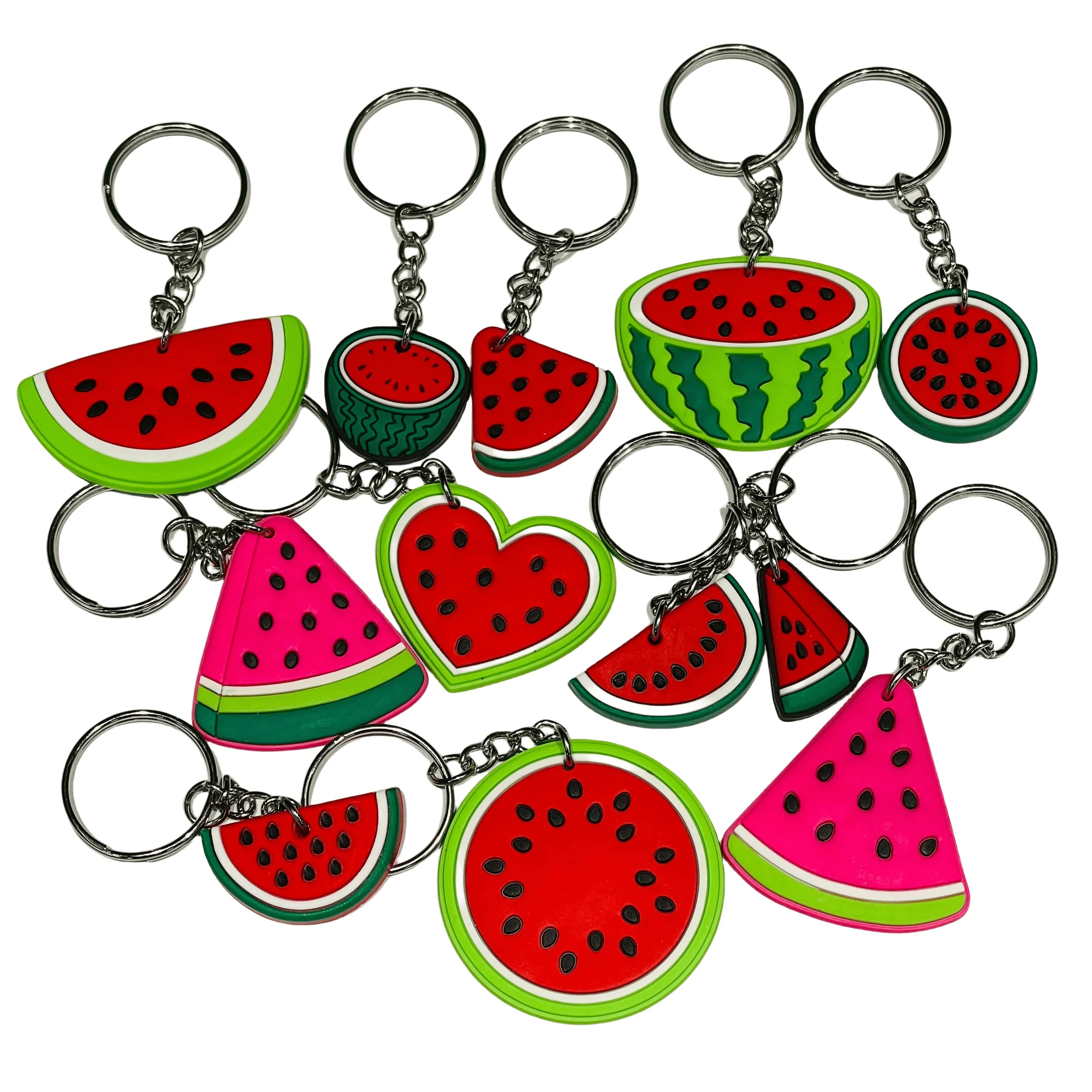 Llaveros de Pvc con dibujos de frutas y sandías, organizador, bolso para niños, colgante de llavero de coche para Control de llaves, regalo para niños, 1-12 Uds.