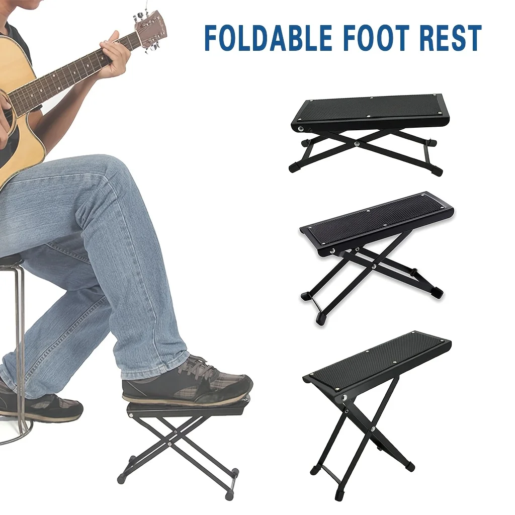 4-Level Adjustable Guitar Foot Rest - Non-Slip Rubber Pad & Cushioned Caps, Stable Support for Acoustic & Classical Guitar