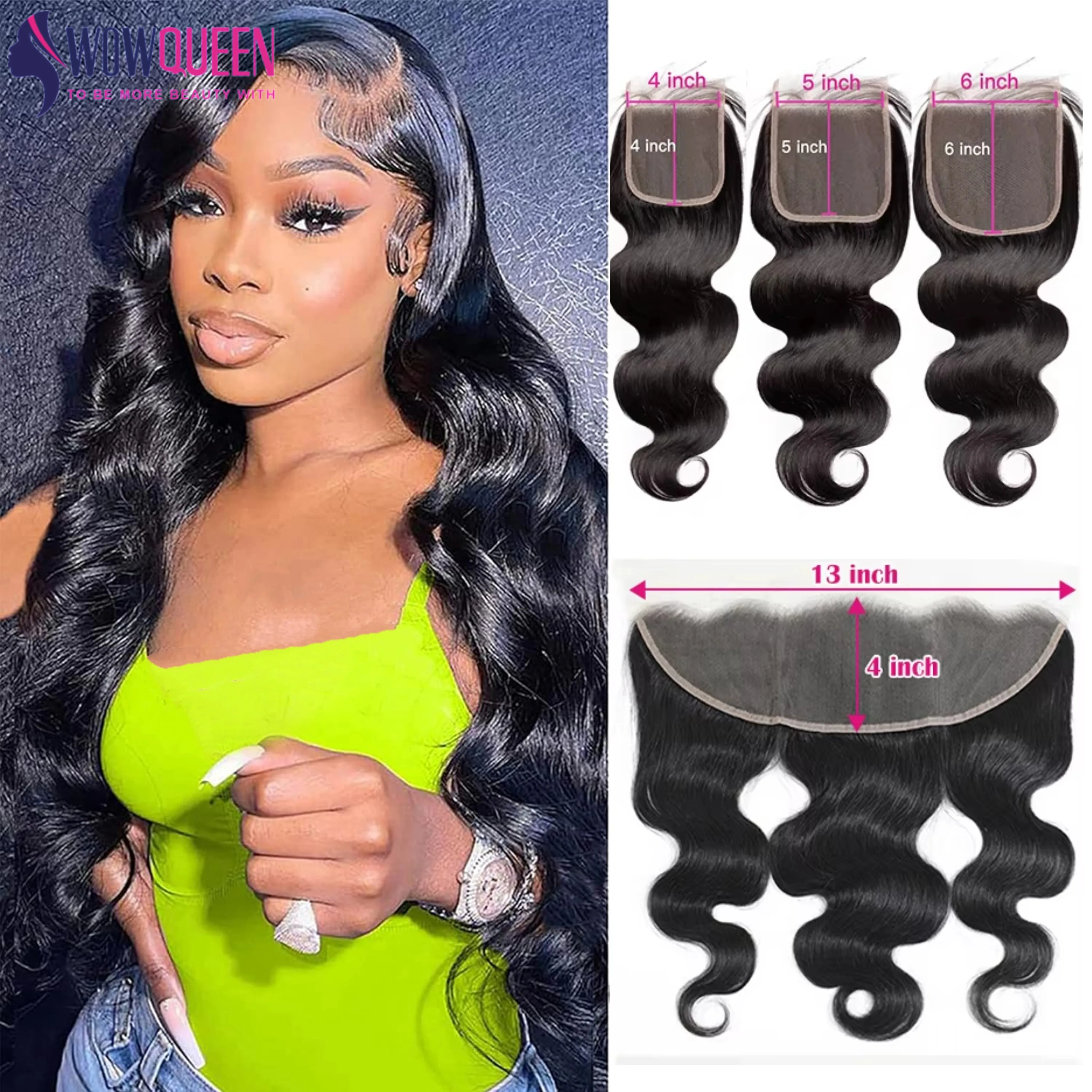 

Объемная волна и фронтальная застежка 2x6 4x4 5x5 6x6 Прозрачная кружевная застежка 13x4 13x6 Фронтальная 100% человеческие волосы от уха до уха Фронтальная