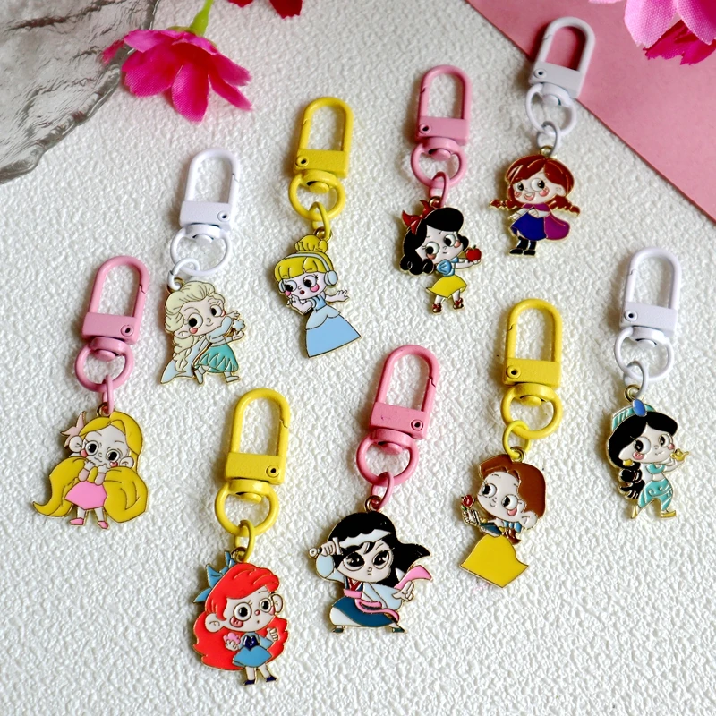 

1pc Cute Beautiful Shiny Metal Keychain With Cartoon Anime Princess Enamel Alloy Pendant Amulet Charm Keyring For Men Women Gift