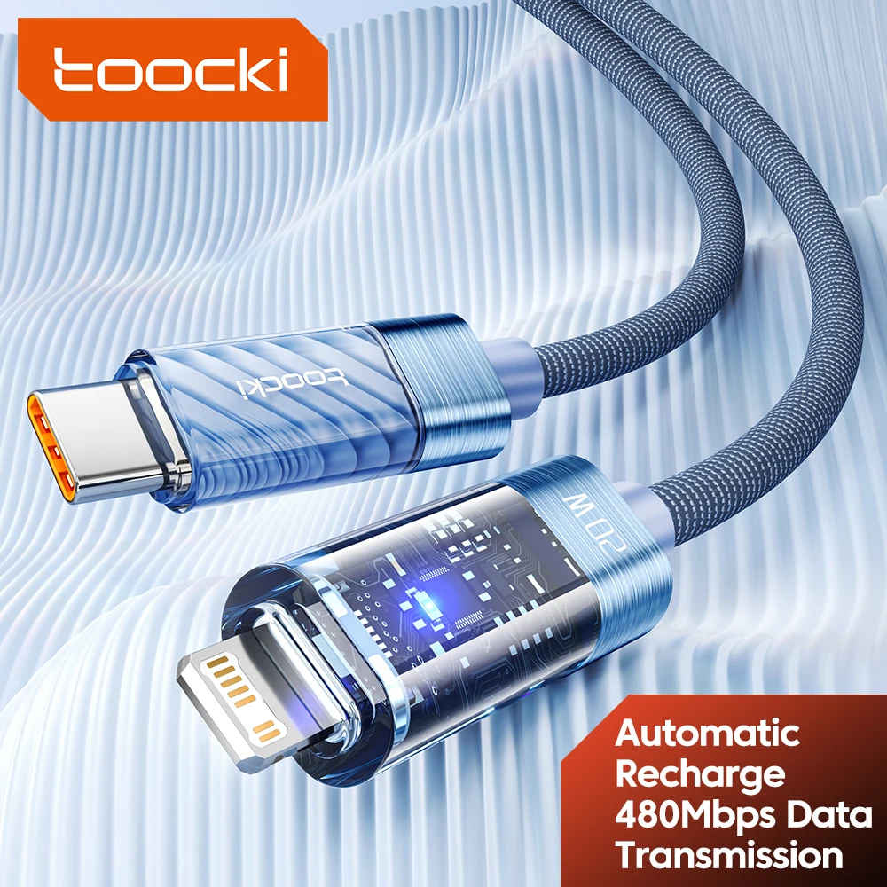 Toocki PD 20W USB Lighting Cable LED Indicator Transparent Type C To IOS Cable For iPhone 14 13 12 Pro Max X XR Xs SE Data Cord