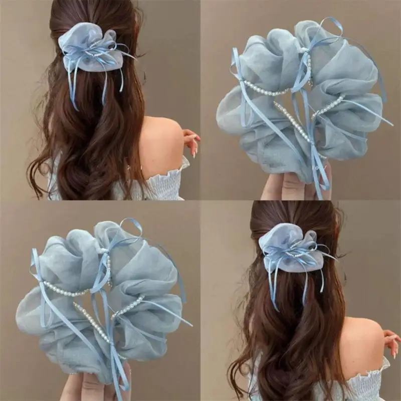

Elegant Imitation Pearl Mesh Elastic Scrunchies Hair Tied Bands Head Rope Sweet Temperament Headwear Ponytail Hair Accessories