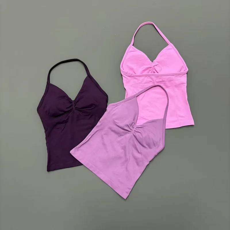 HISTELLO Df Solid Sports Longline Strappy Top Women Yoga Sports Vest with Removable Pads Bra Fitness Tank Top Gym Workout Halter
