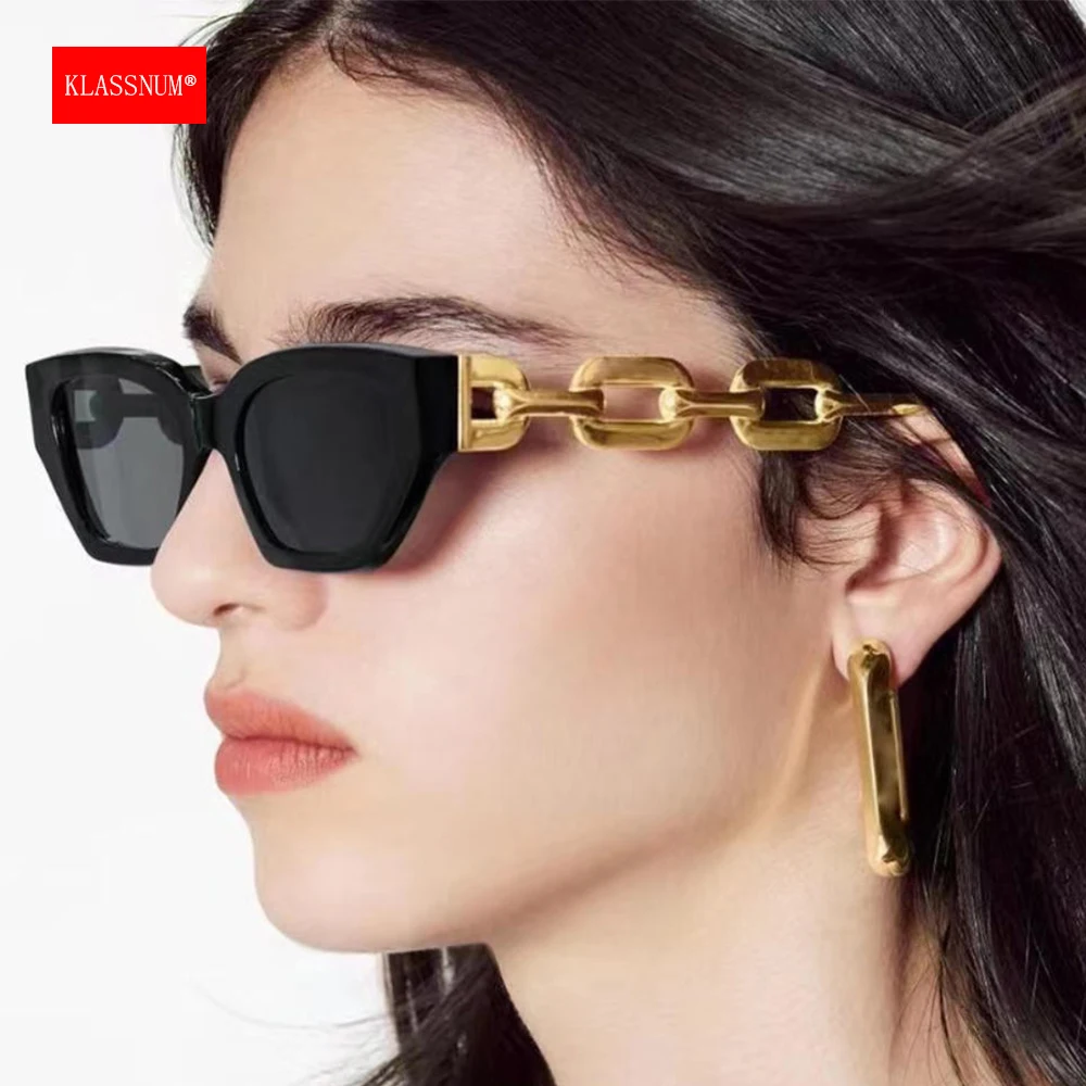 KLASSNUM Luxury Fashion Sunglasses Women Gold Cat Eye Vintage Eyepiece Brand Designer Sun Glasses Black Anti UV400 Goggles 2026