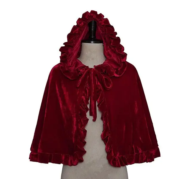 Lolita Style Velvet Cloak Cape Hooded Gothic Vintage Solid Short Coat Outwear Korean Fashion Casual Cardigan Woman Chic