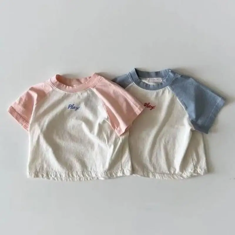 

2025 Summer New Baby Short Sleeve Boy Girls Cute Play Letter Print T Shirt Infant Casual T Shirt Cotton Kids T Shirt