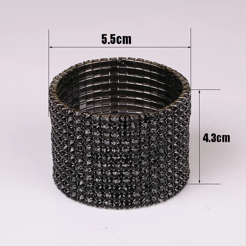 12 Rows Black Crystal Rhinestone Bangle Bracelet Black Gun Plated Metal Wide Indian Bangles for Women