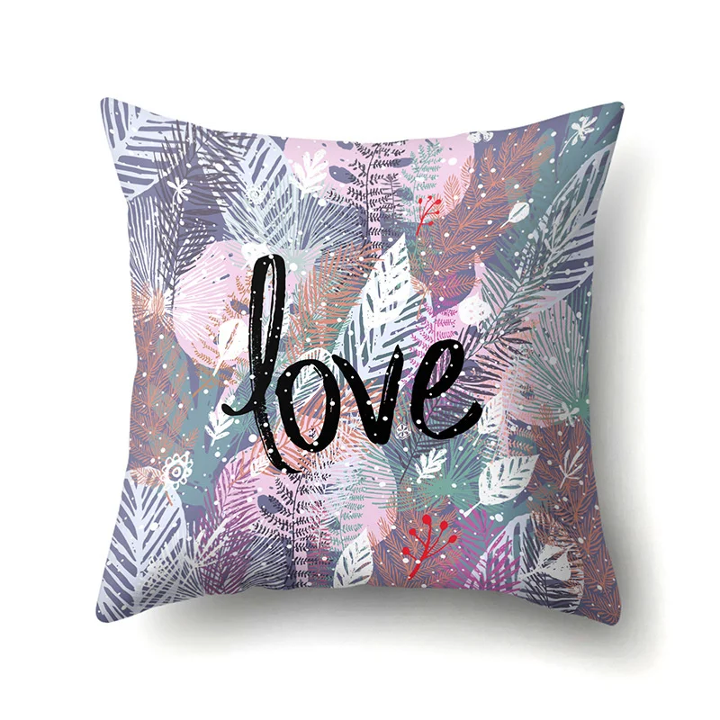 Summer Alphabet Floral Pillowcase Green Colorful Tropical Plant Leaves  Sofa Home Decoration