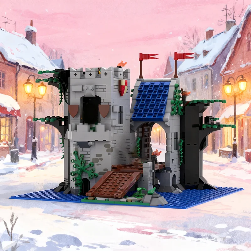 766pcs MOC Forestmen Tower Castle Medieval Fortress Model Building Blocks Module Diorama Figure Ship Robot Aircraft Pro Toy Gift