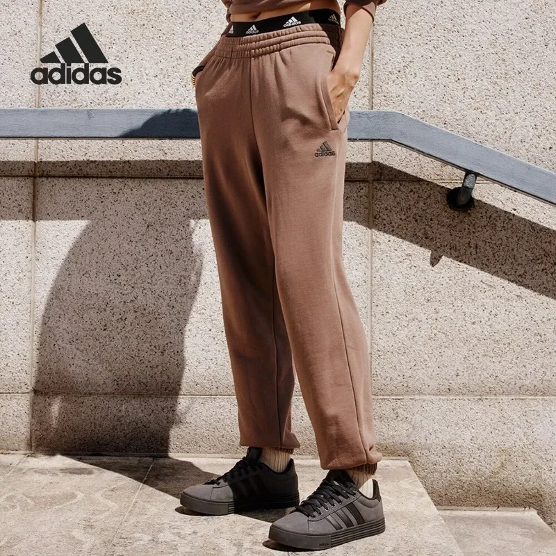 Adidas Unisex Autumn Winter Thin Fabric for Men Women, High Rise Waist Straight Leg Hidden Pocket Holiday Trousers JM9113