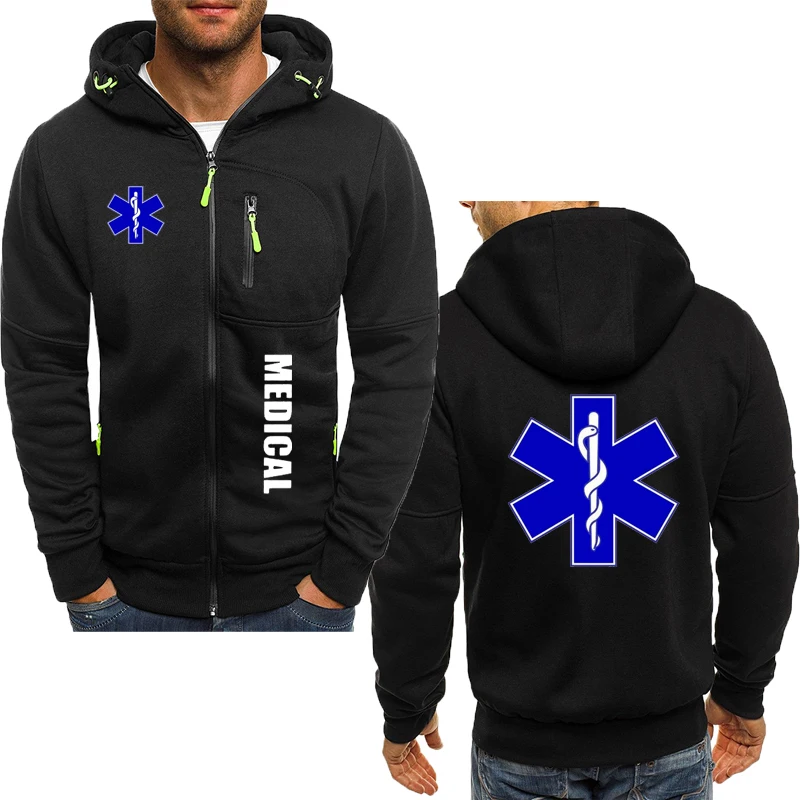 

Men's New Long Sleeves Fashion Zipper Hoodies Emergency medical personnel clothing cotton Casual Harajuku Hooded jacket