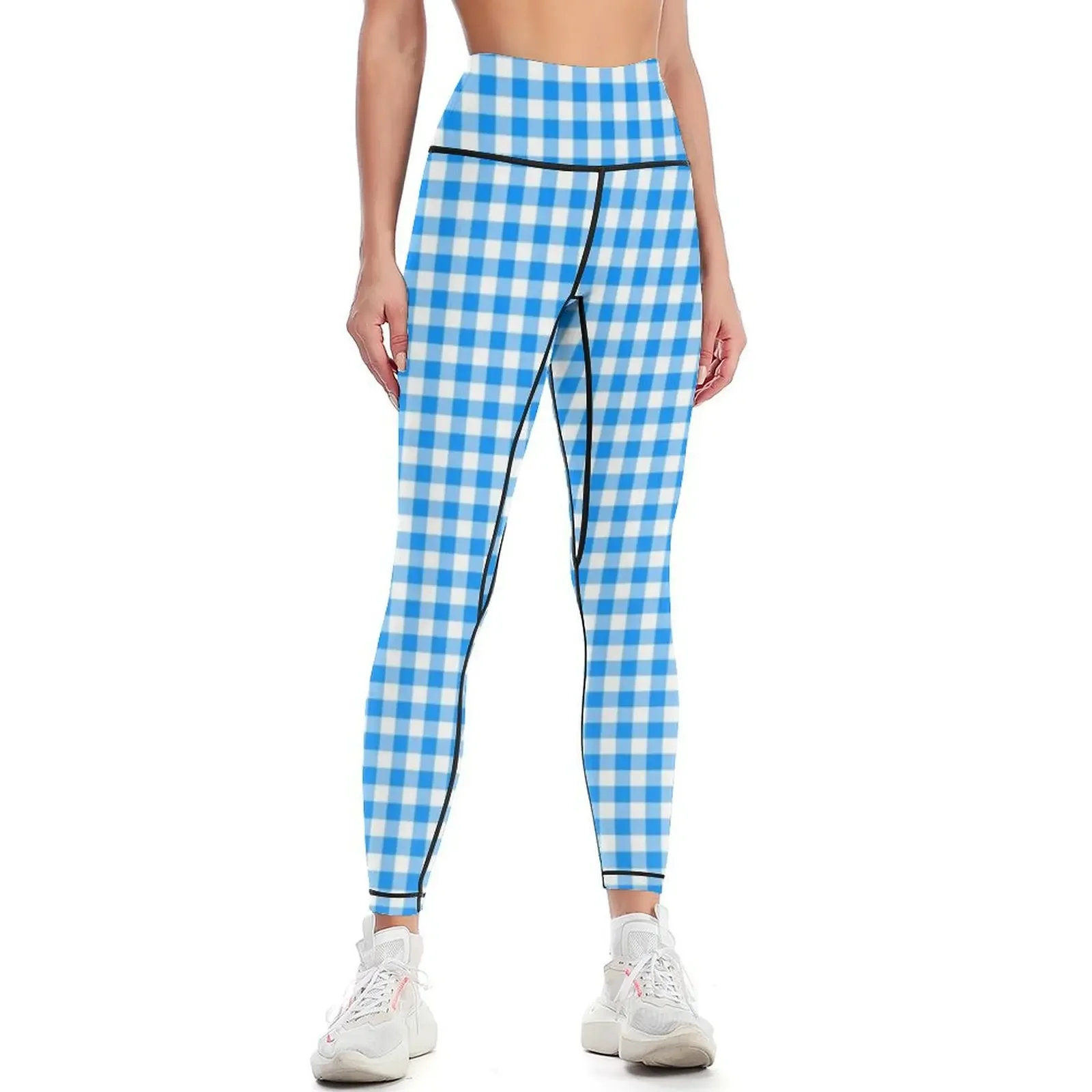

Blue Gingham Check Leggings Women's trousers gym womans Leginsy push up trousers Womens Leggings
