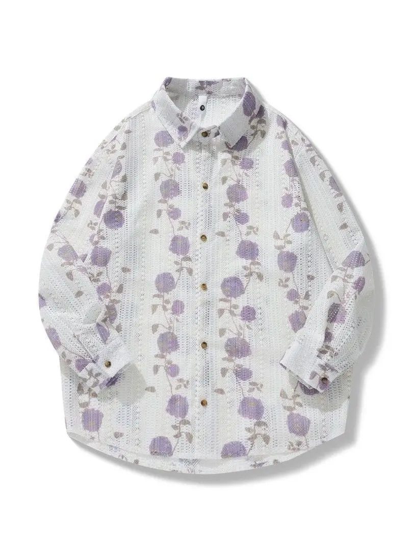 

Мужская длинная рубашка на весну-осень, свободного кроя, модная, с ажурным дизайном, универсальная, повседневная, из полиэстера и хлопка...