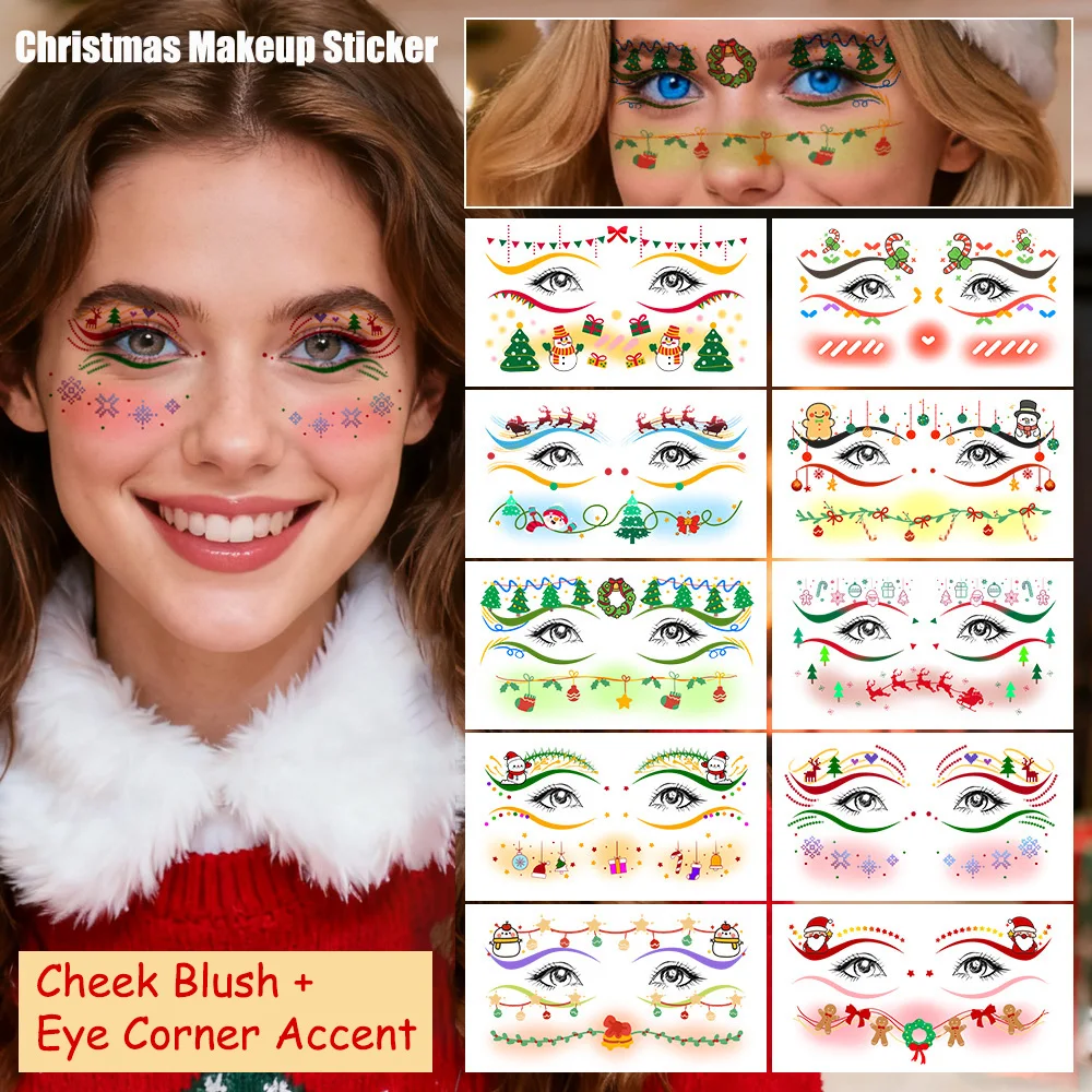 

Holiday Face Decals Christmas Makeup Stickers Waterproof Face Tattoos Party Theme Face Art Inner Corner Eye Makeup Sticker