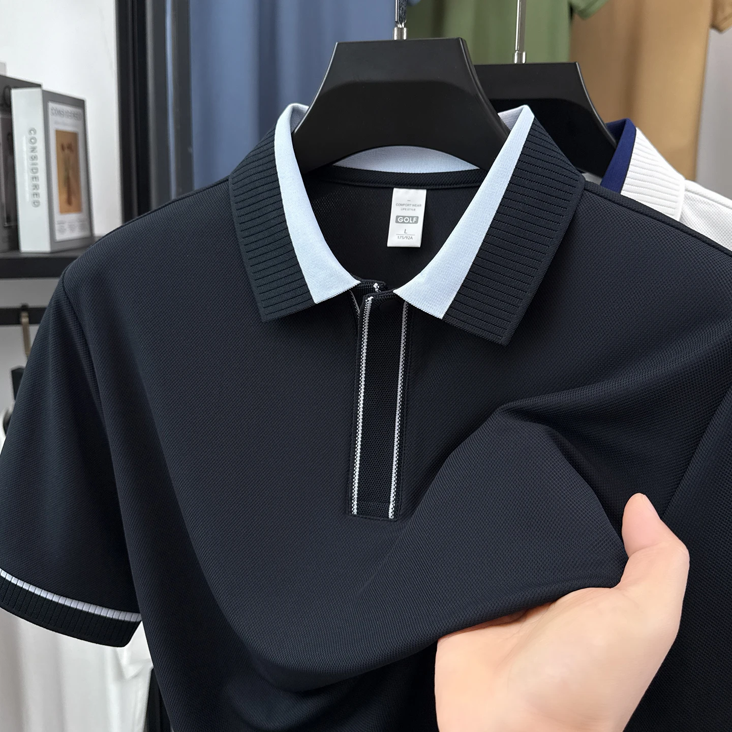 Summer Short Sleeved Breathable Polo Shirt 2026 New Men's Hidden Button Collar Casual Business Solid Color T-shirt Size 4XL-M