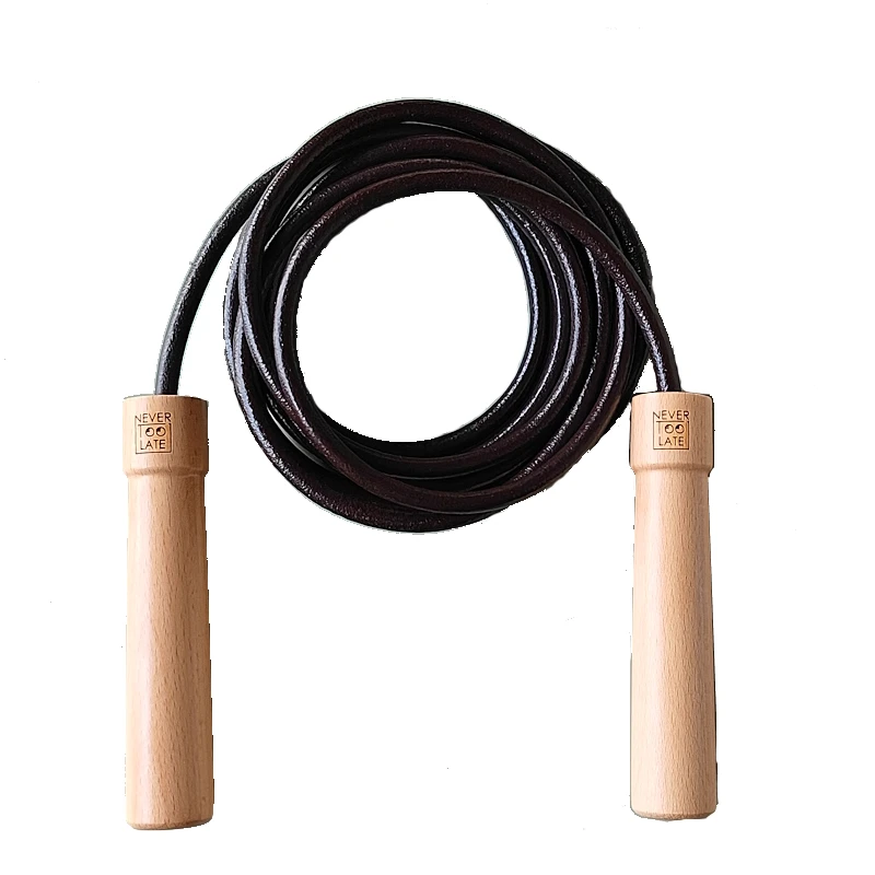 NEVERTOOLATE BIG HANDLE HEAVY ROPE JUMP ROPE Build in ball bearing wood handle leather 3m 8mm 305g jump skipping rope