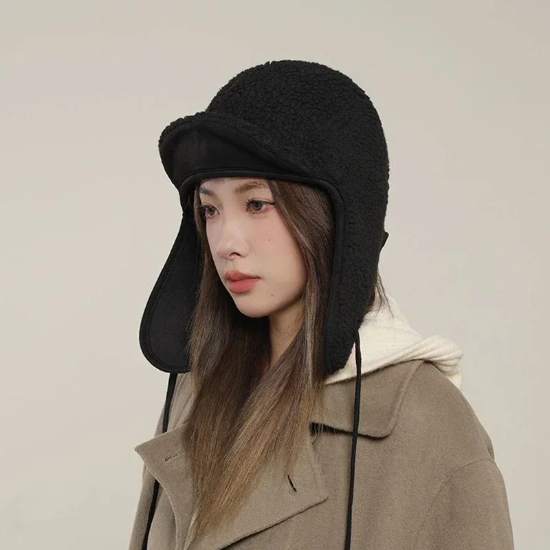 Japanese Design Lamb Wool Bomber Hats for Men Women Winter New Outdoor Cozy Earflap Russia Trapper Hat Women\'s Ski Cap Gorras