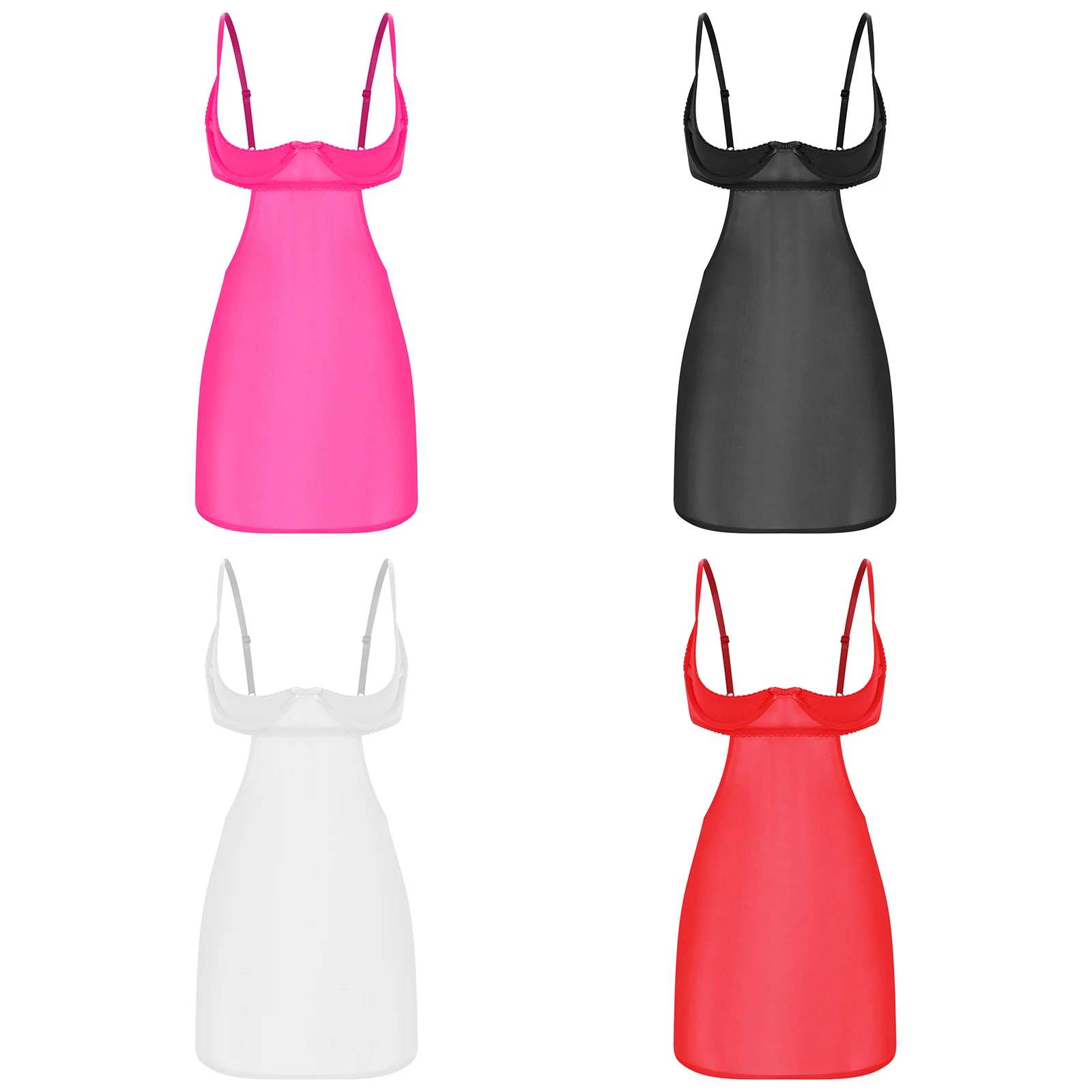 

Womens Sheer Mesh Nightwear Dress 1/4 Cup Underwire Bra Backless Bodycon Mini Dress Cami Dress for Nightwear