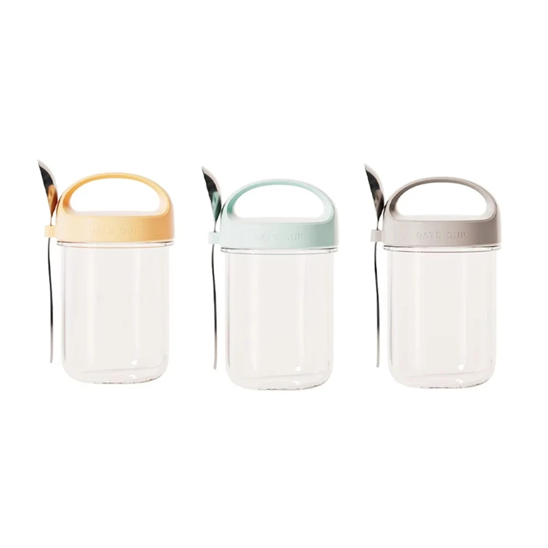 

ABBN-Portable Breakfast Cup With Spoon - Food Grade Oatmeal Yogurt Salad Cup, Sealable Lid, Easy Clean, Ideal For Milkshakes