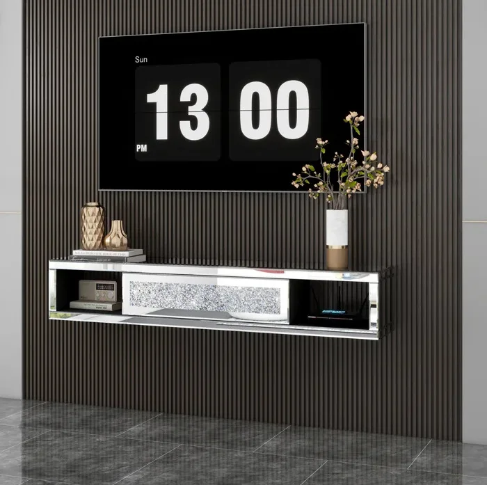 Silver crystal crushed texture, three-drawer wall wall-mounted TV cabinet rack