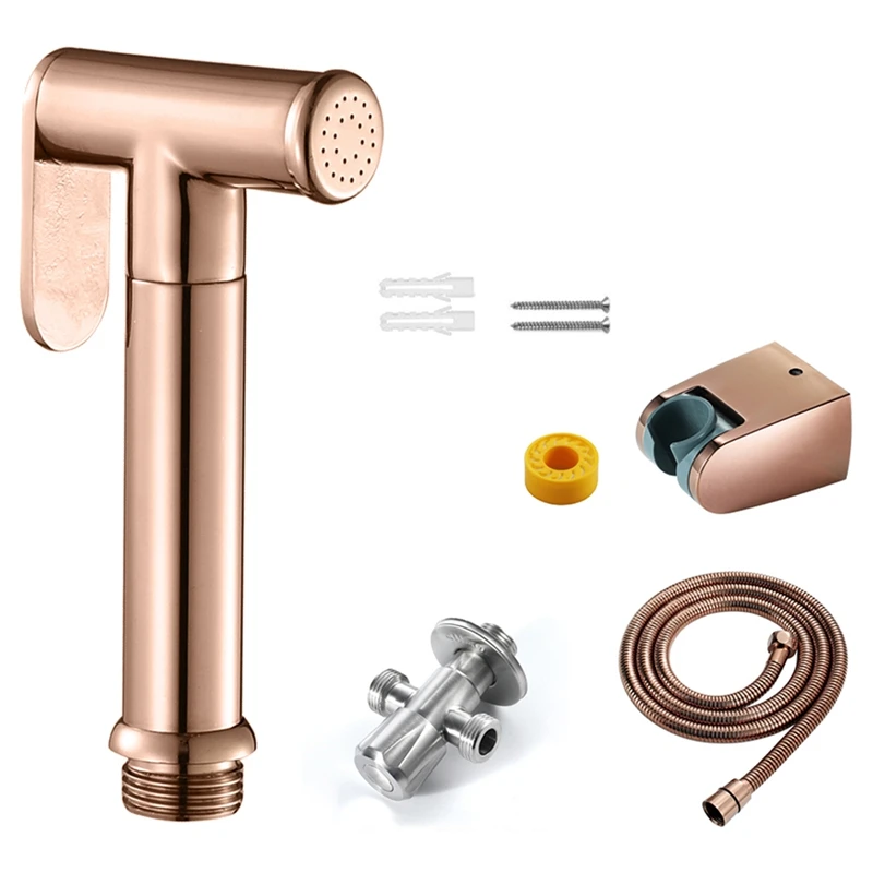 

Toilet Bidet Faucets Rose Gold Brass Only Cold Corner Valve Wall Handheld Hygienic Shower Head With Hose And Holder