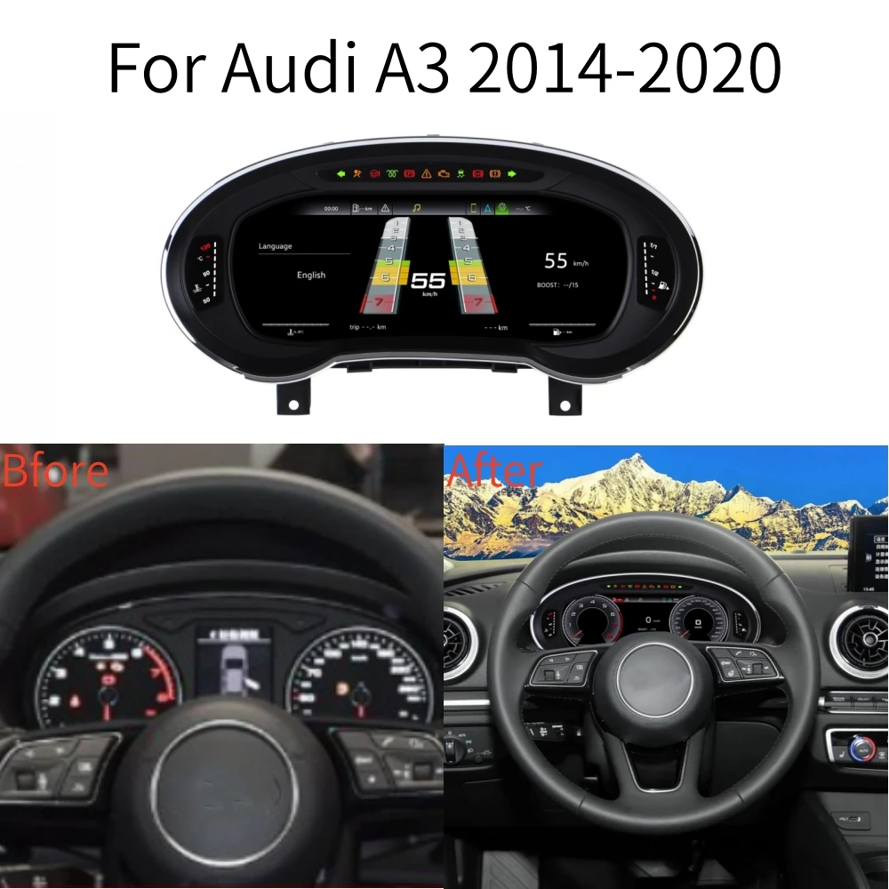

LCD Android Screen For Audi A3 2014-2020 Speedometer Car Digital Cluster Virtual Cockpit Dashboard Instrument Panel