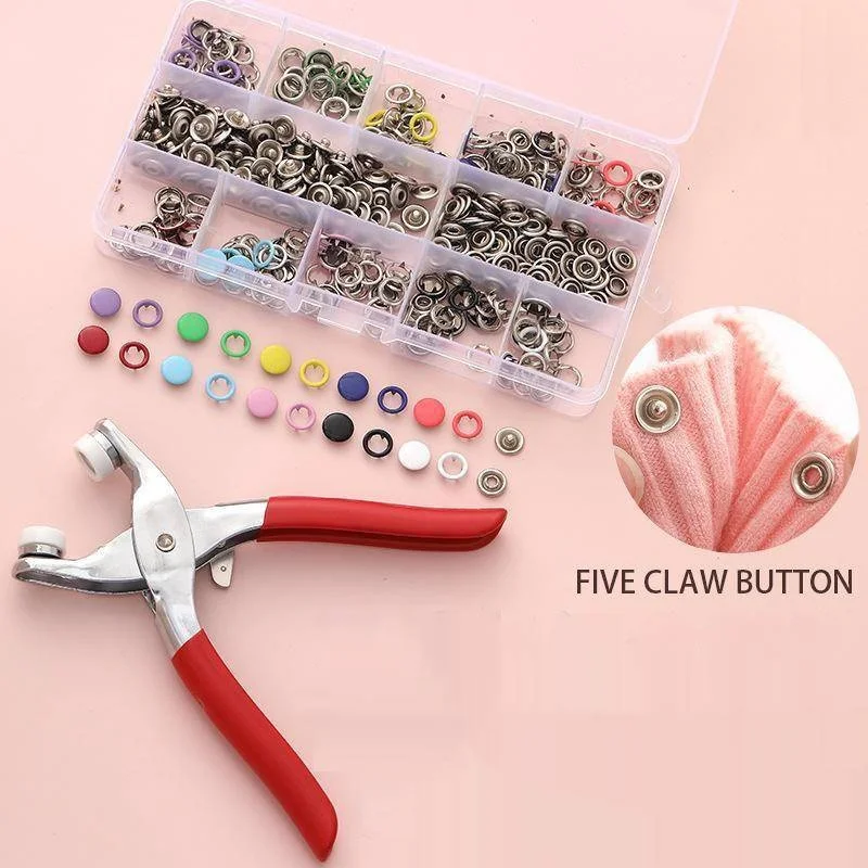 50 Set DIY Sewing Buttons Hand Pressure Pliers Snap Fasteners Kit Metal Hollow Solid Five Claw Buckle Installation Tool