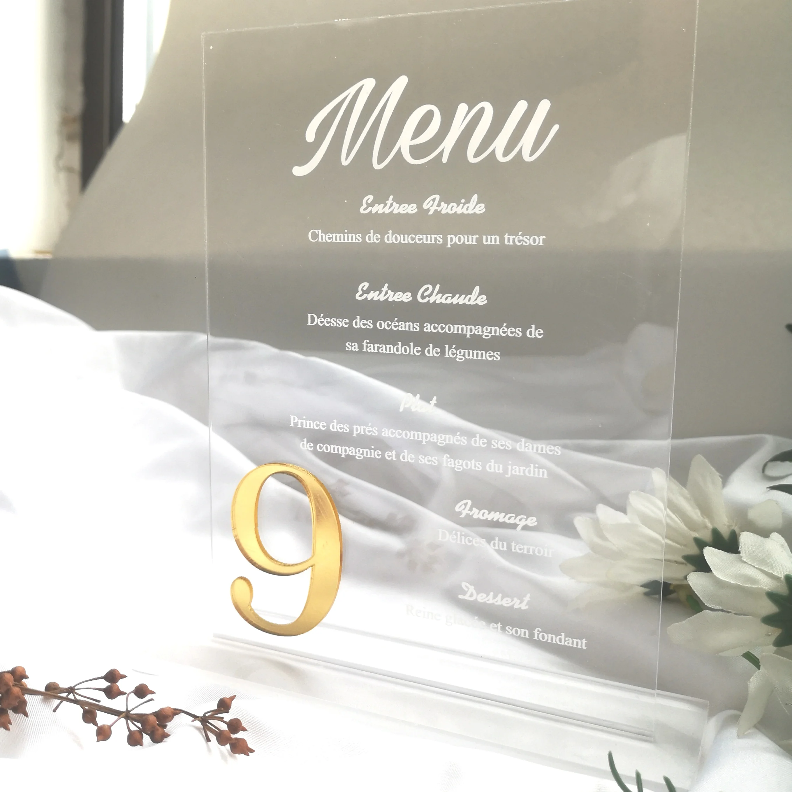 

Mirror Number New Menu Card Wedding Table Decoration Invitation Card With Stand Holder Hot Sell Acrylic Clear Wedding Invitation