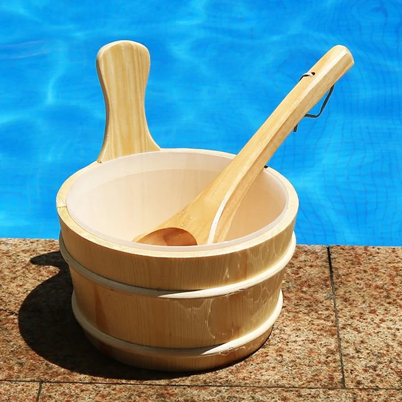 HYS sauna wooden bucket white pine dry steam room special watering bucket set accessories