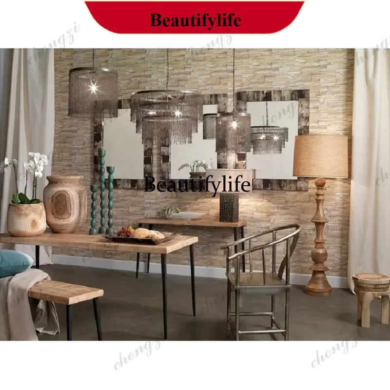 M138 American rural retro solid wood carved floor lamp light luxury Nordic personality creative antique living room