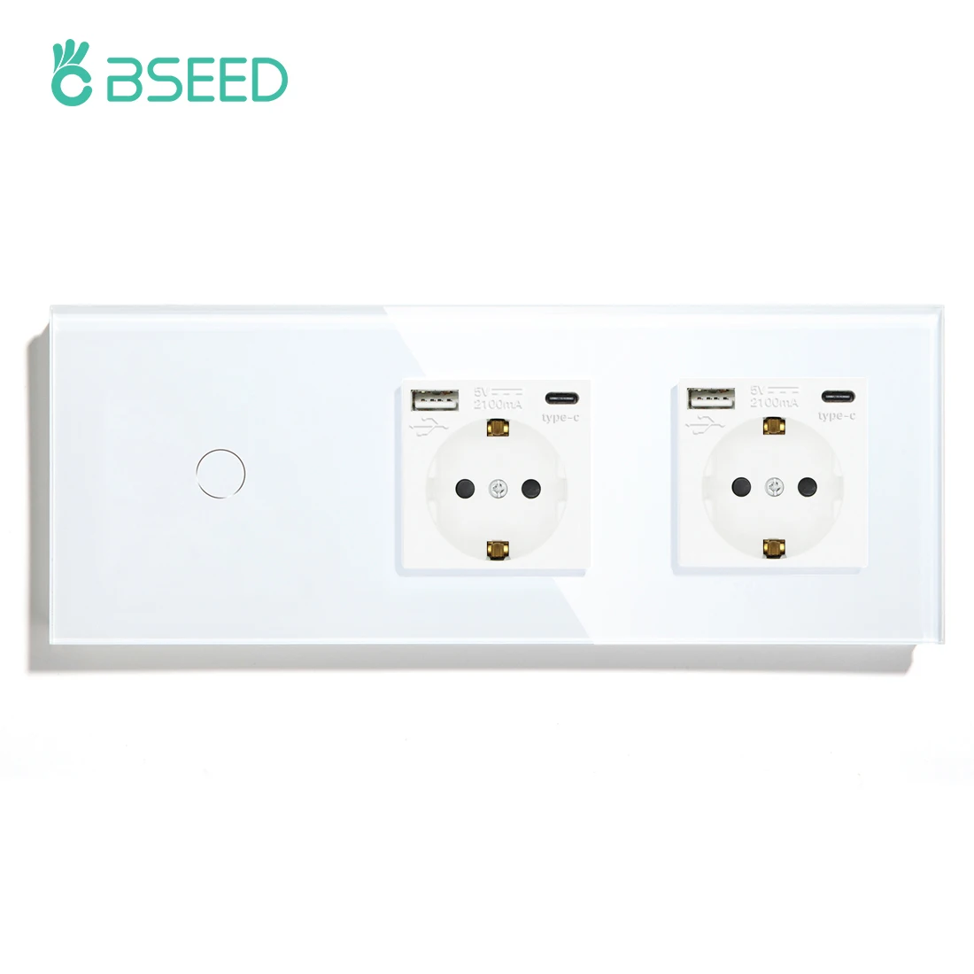 BSEED Touch-Schalter 1/2/3-fach 1-Wege EU-Standard Wandsteckdose mit USB Typ-C Elektrostecker Kristallglas-Panel 157mm 228mm